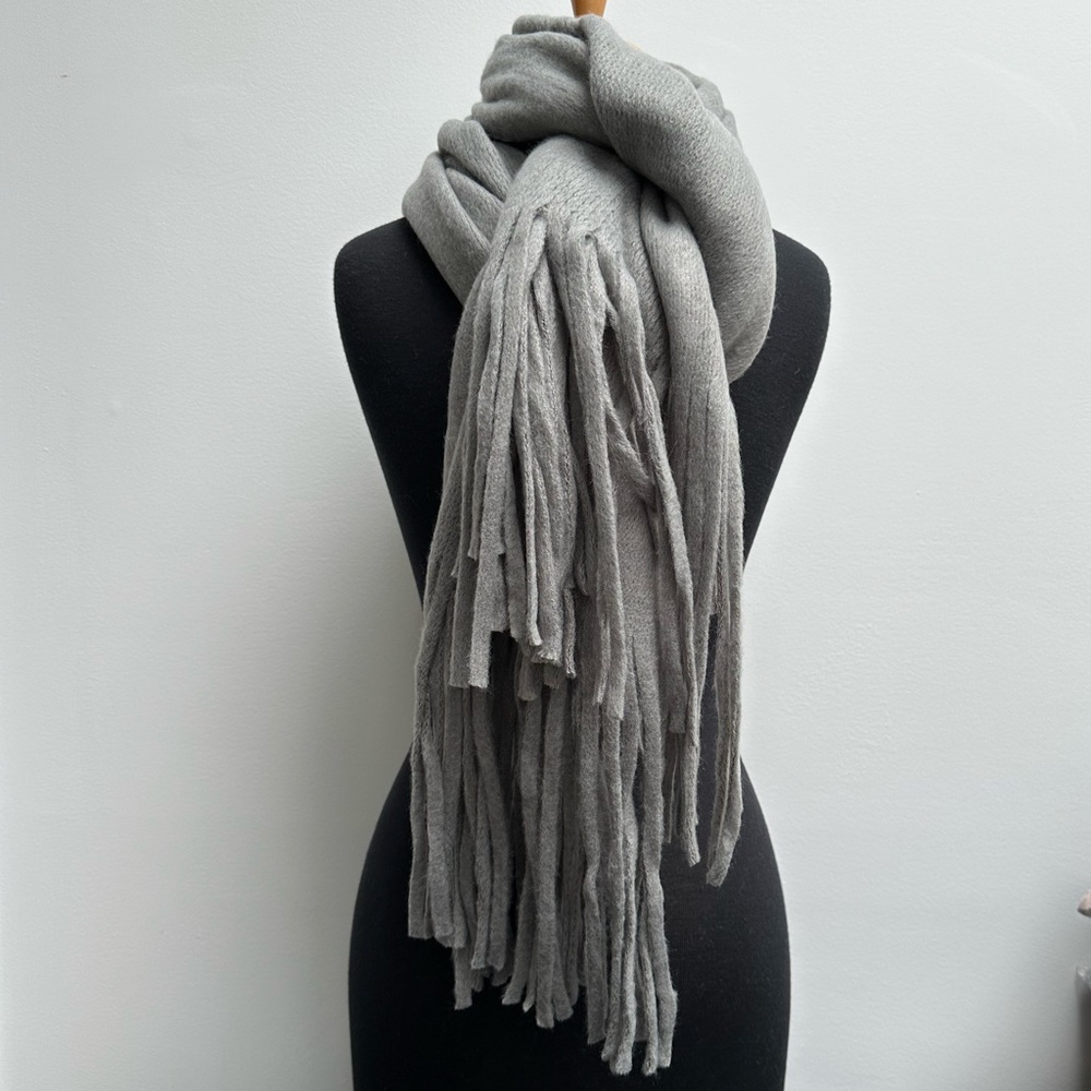 Extra Long Gray Fringe Scarf